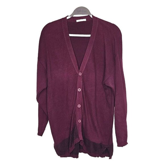 Joan Vass Sweater Purple Tunic Cardigan Pockets Long Sleeves Knit‎ Houndstooth 2 - Picture 1 of 16